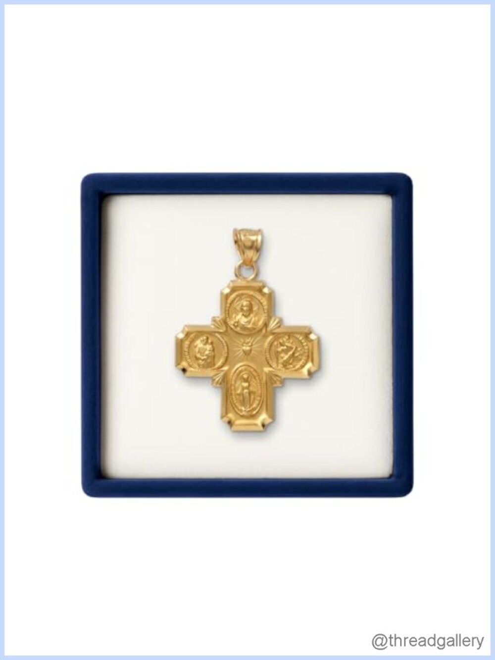 14K Yellow Gold Four-Way Cross Pendant Necklace Double-Bonded Religious Jewelry
